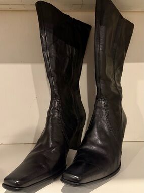 Sesto Meucci Classic Black Leather Mid-Calf Boots Size 7.5N
